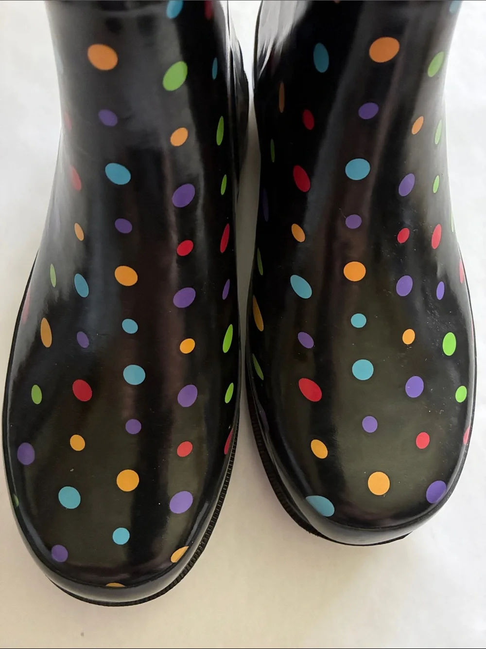Western Chief Black Rain Boots with Multicolor Polka Dots